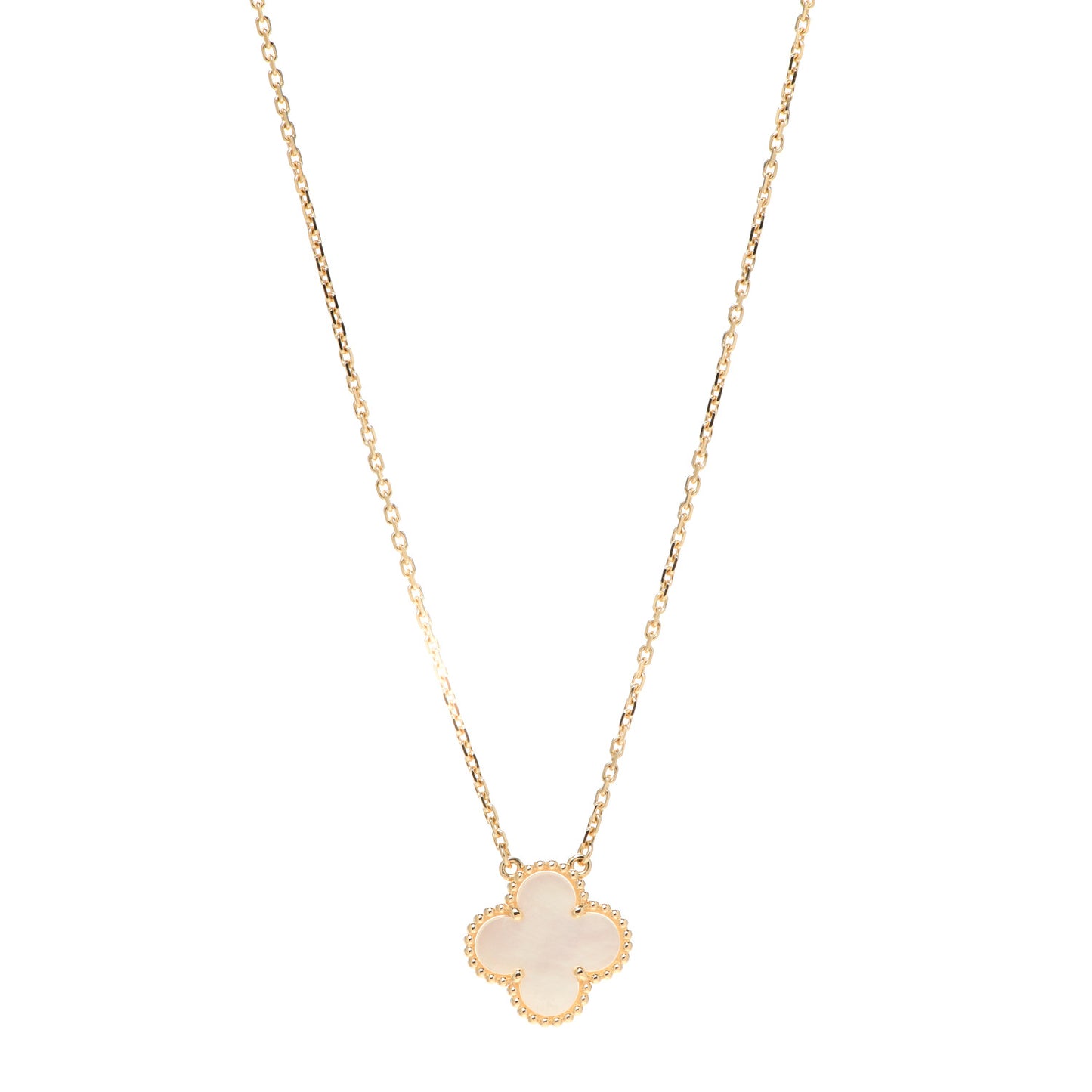 18K Yellow Gold Mother of Pearl Vintage Alhambra Pendant Necklace