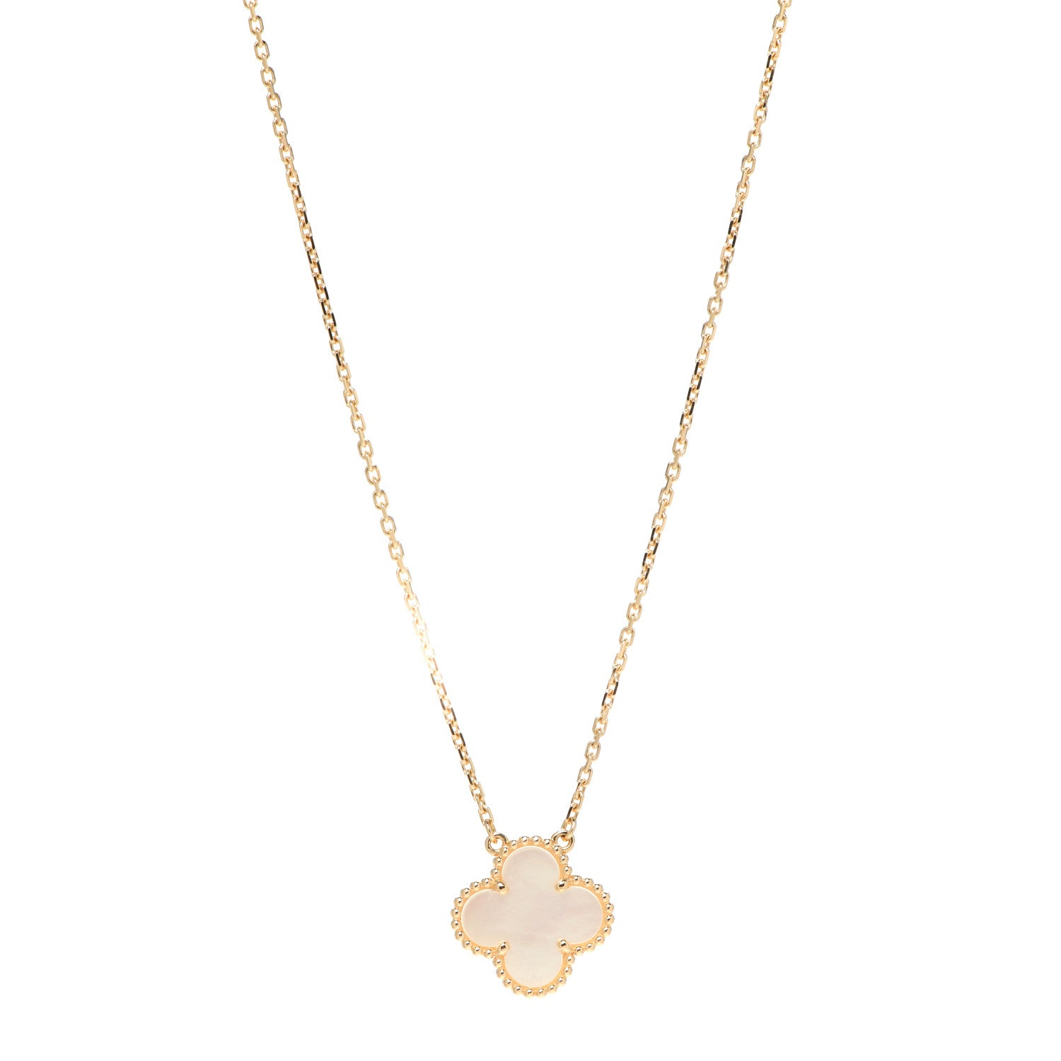 Van Cleef & Arpels 18K Yellow Gold Mother of Pearl Vintage Alhambra Pendant Necklace 1 of 12