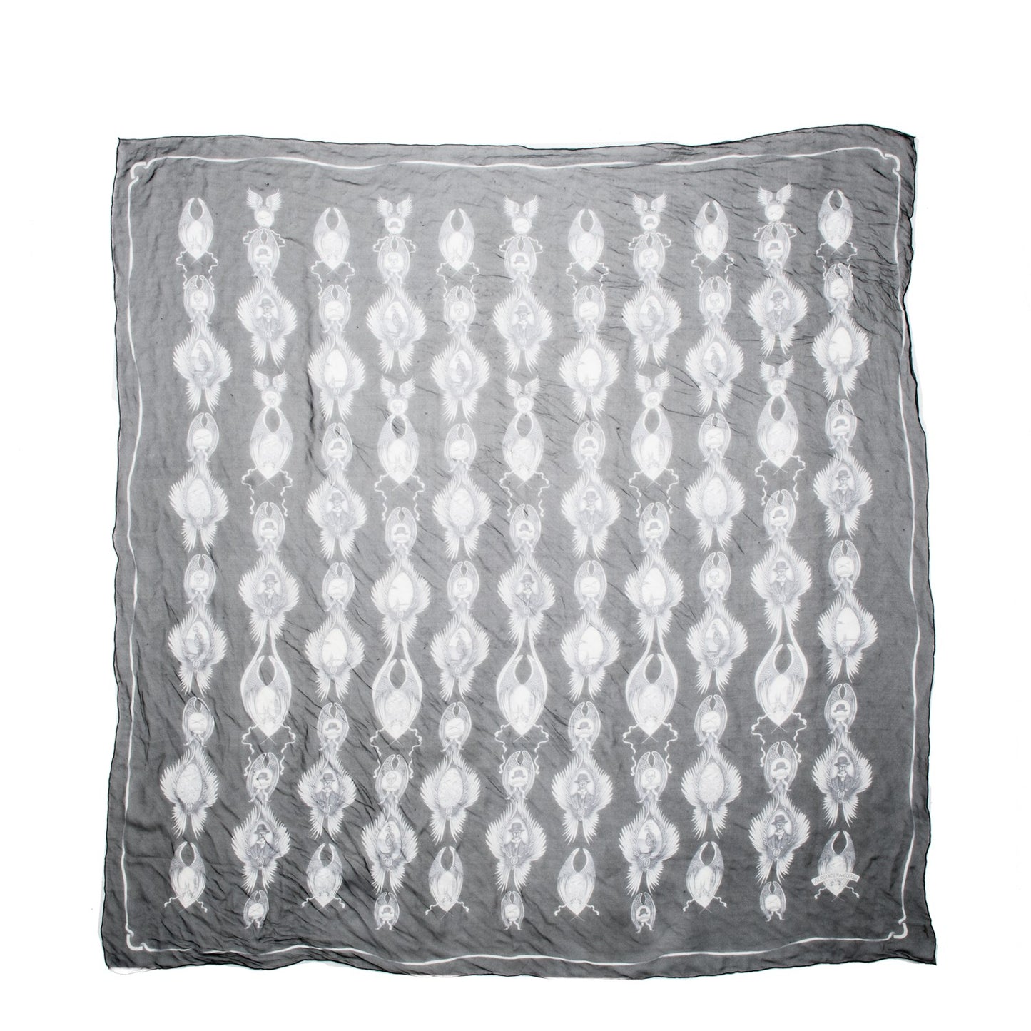 Silk Chiffon Cameo Skull Scarf Black Ivory
