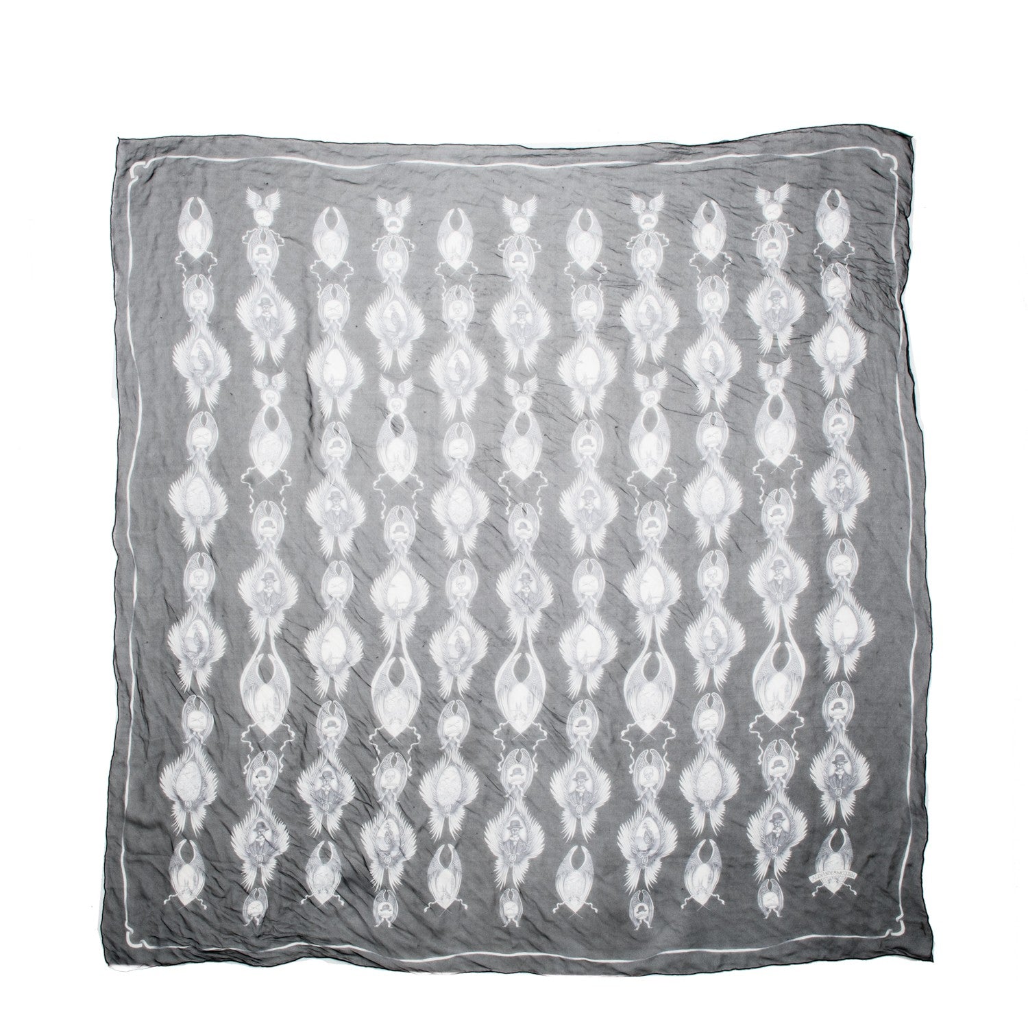 Alexander McQueen Silk Chiffon Cameo Skull Scarf Black Ivory 1 of 7