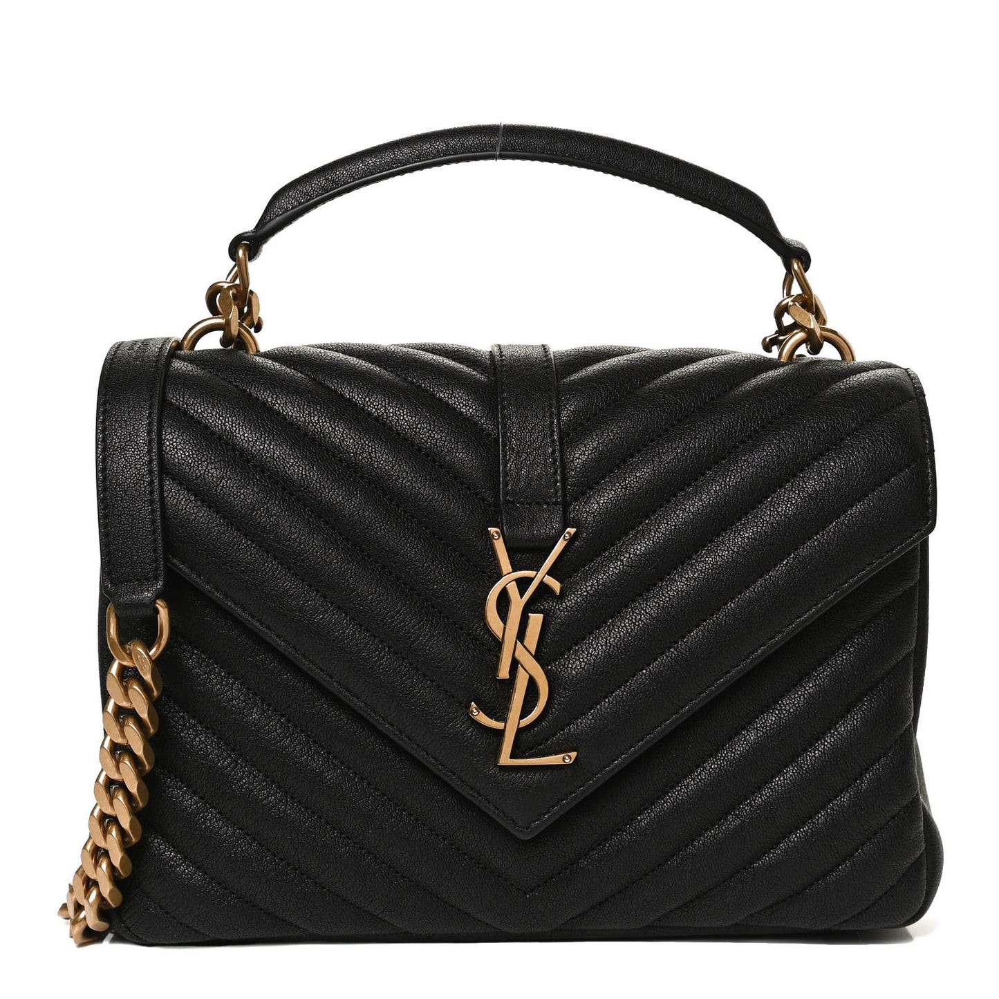 Sheepskin Matelasse Chevron Monogram Medium College Bag Black
