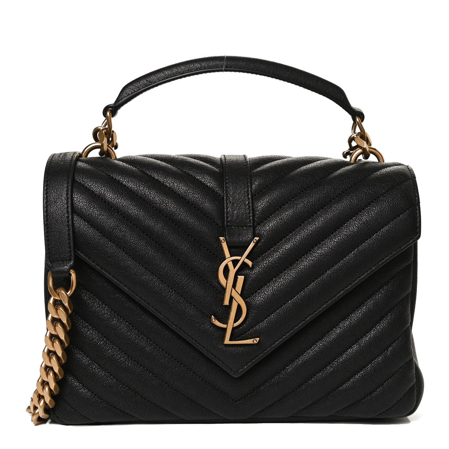Saint Laurent Sheepskin Matelasse Chevron Monogram Medium College Bag Black 2 of 10
