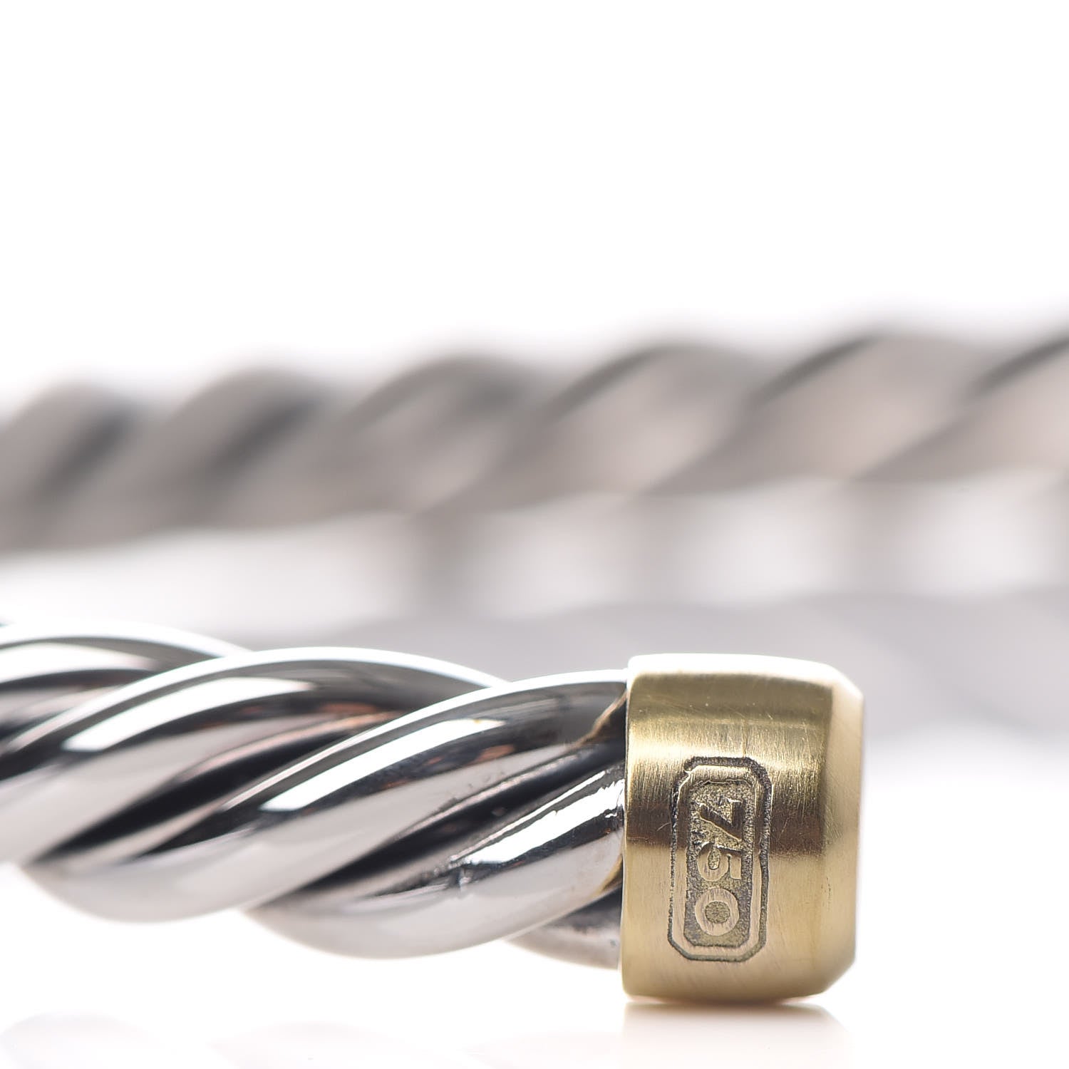 David Yurman Sterling Silver 18K Yellow Gold 6mm Cable Classic Cuff Bracelet 5 of 5