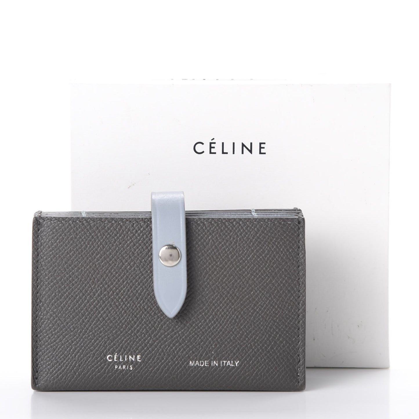Grained Shiny Calfskin Accordion Card Holder Grey