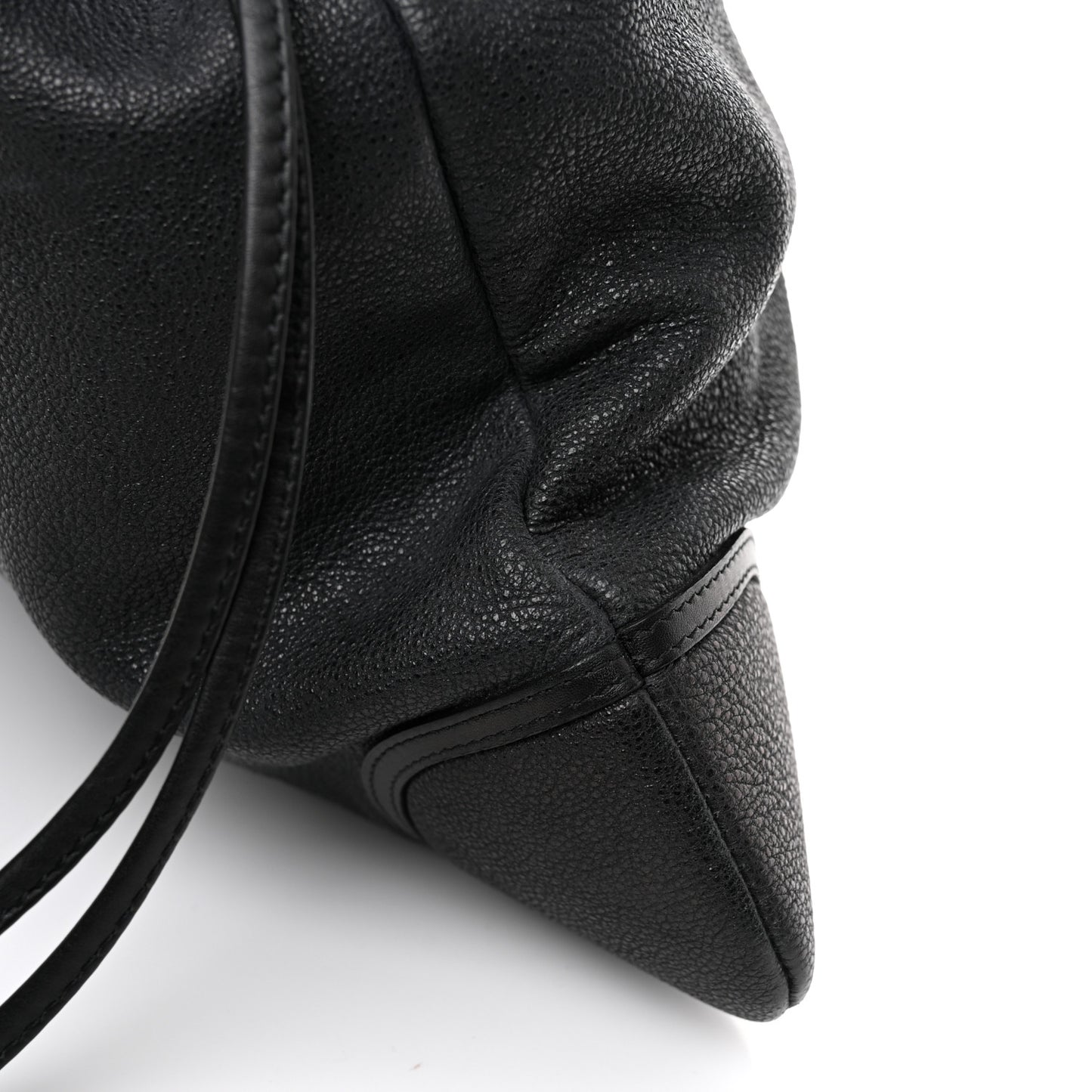 Washed Calfskin Drawstring Tote Black