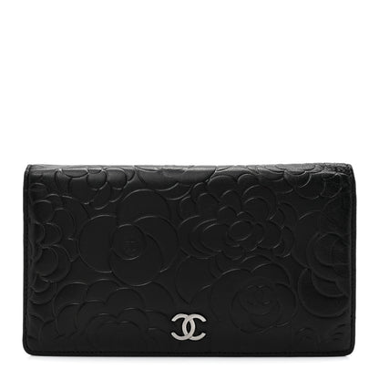 Chanel Lambskin Camellia Embossed Yen Wallet Black 1 of 10