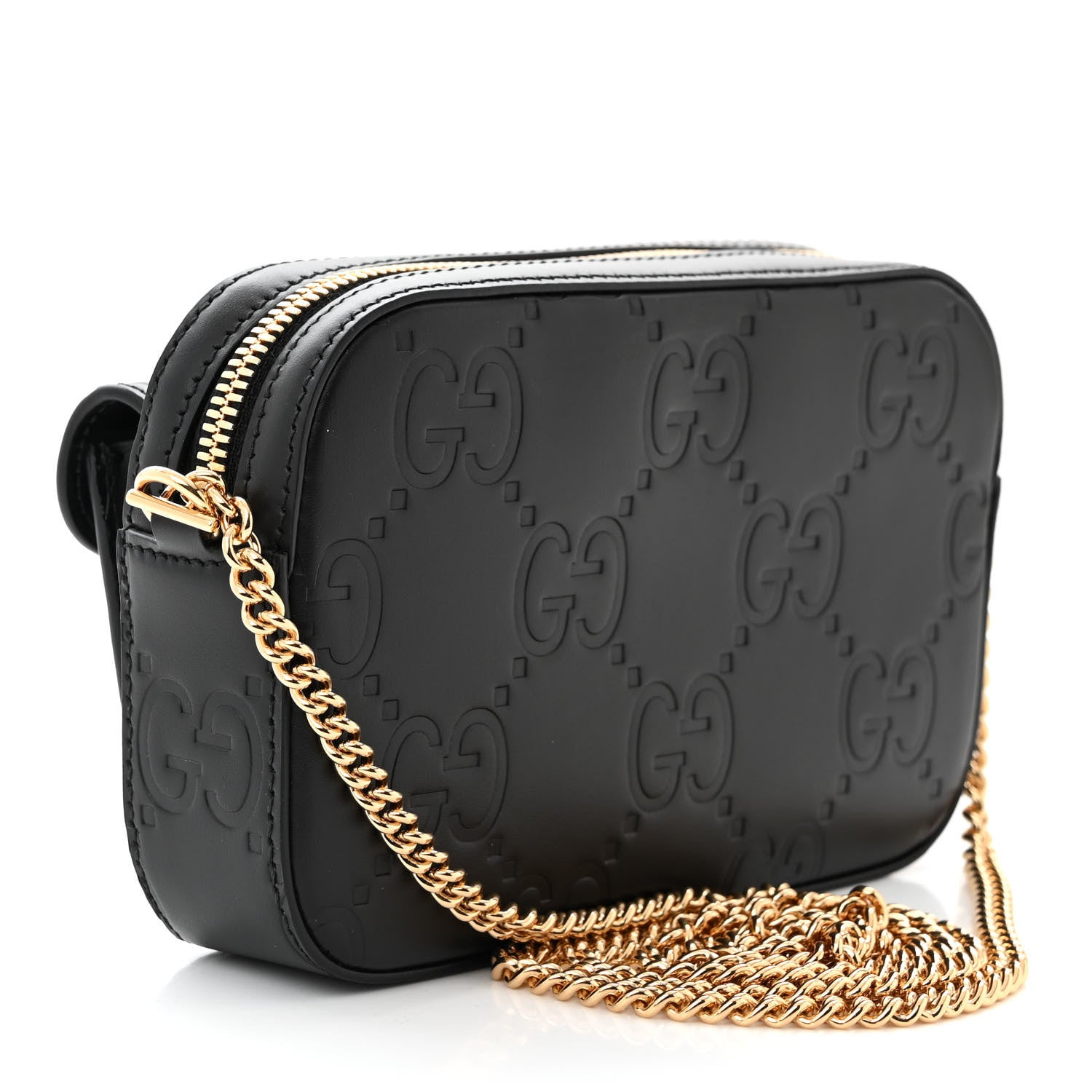 Gucci Calfskin GG Super Mini Debossed Chain Wallet Black 3 of 11