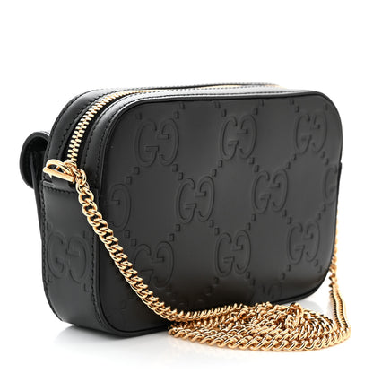 Gucci Calfskin GG Super Mini Debossed Chain Wallet Black 3 of 11