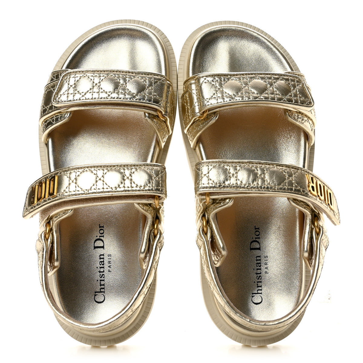 Christian Dior Laminated Sheepskin Cannage Dioract Sandals 39.5 Pale Gold 2 of 11
