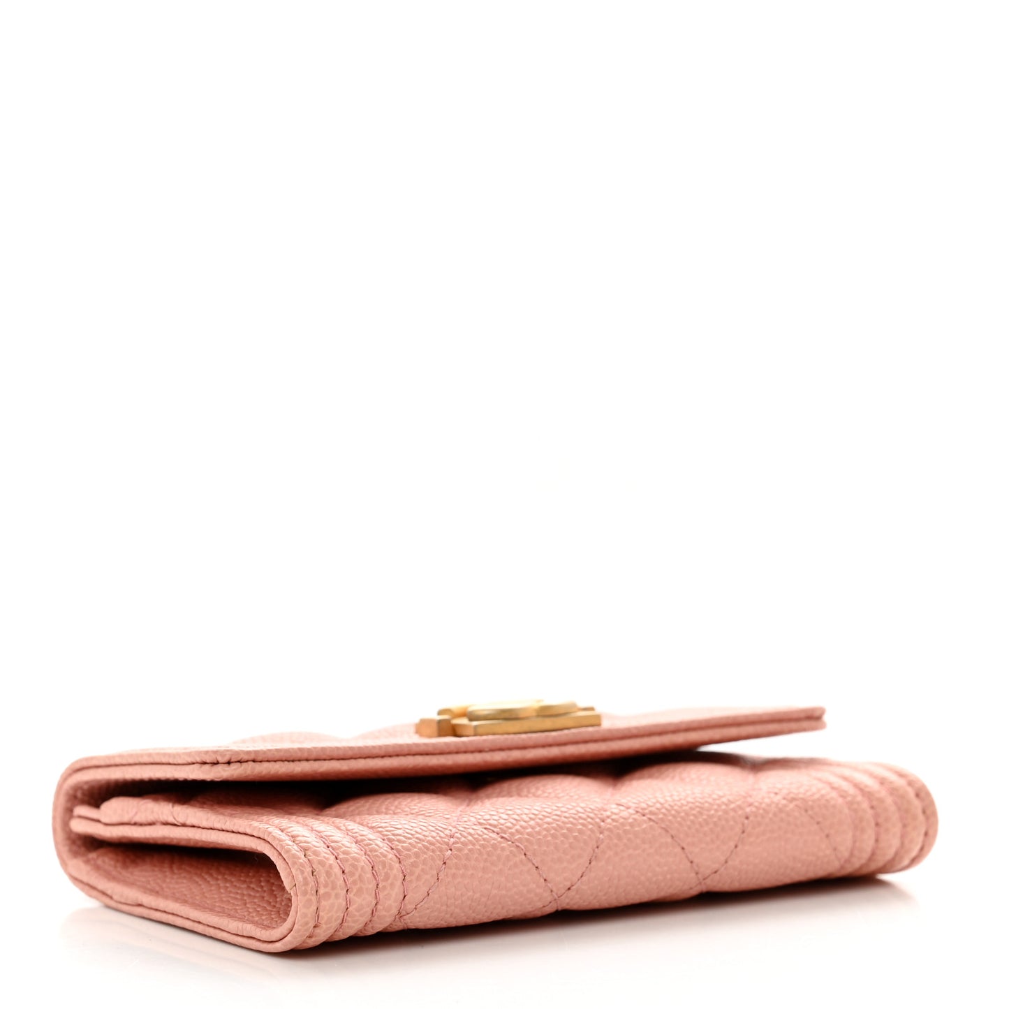 Caviar Quilted Boy Flap Card Holder Wallet Light Pink