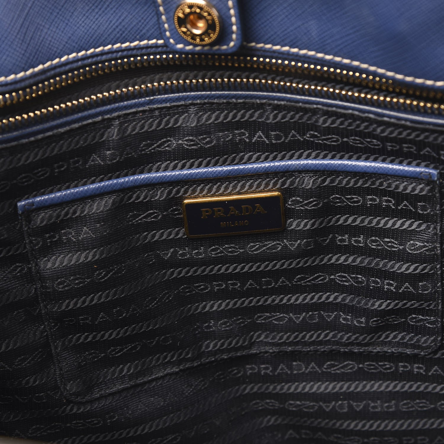 Prada Saffiano Lux Medium Bi-Color Tote Bluette Turchese 7 of 9