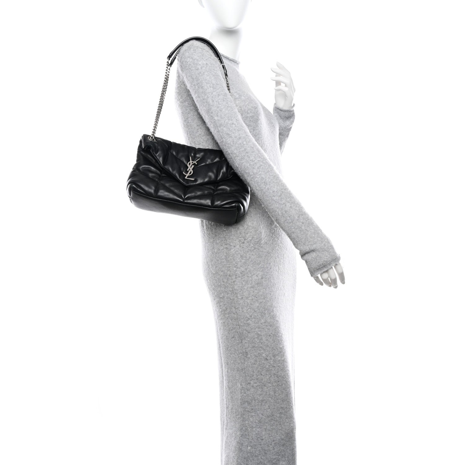 Saint Laurent Lambskin Quilted Small Loulou Puffer Monogram Chain Satchel Black 2 of 11