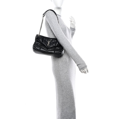 Saint Laurent Lambskin Quilted Small Loulou Puffer Monogram Chain Satchel Black 2 of 11