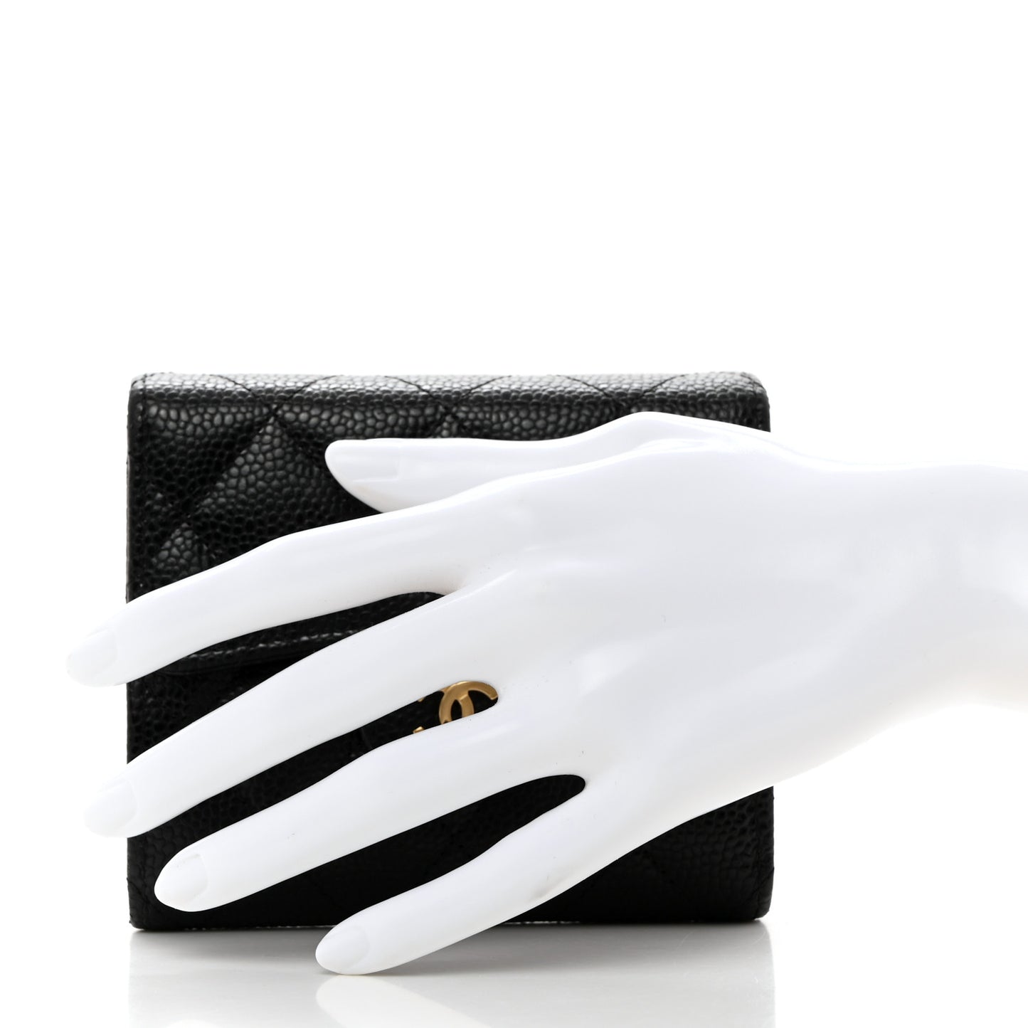 Caviar Quilted Compact Flap Wallet Black
