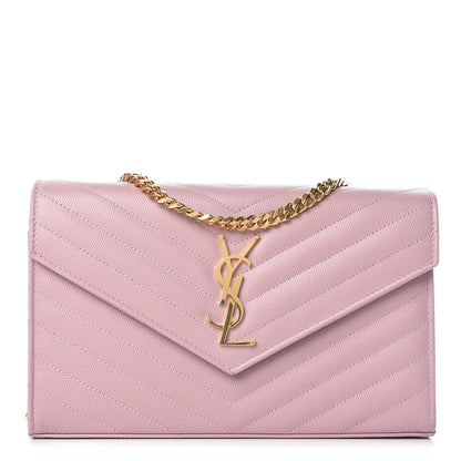 Saint Laurent Grain De Poudre Matelasse Chevron Monogram Chain Wallet Tender Pink 1 of 11