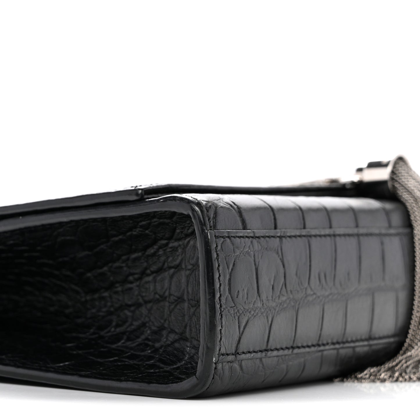 Calfskin Crocodile Embossed Medium Classic Monogram Kate Tassel Satchel Black