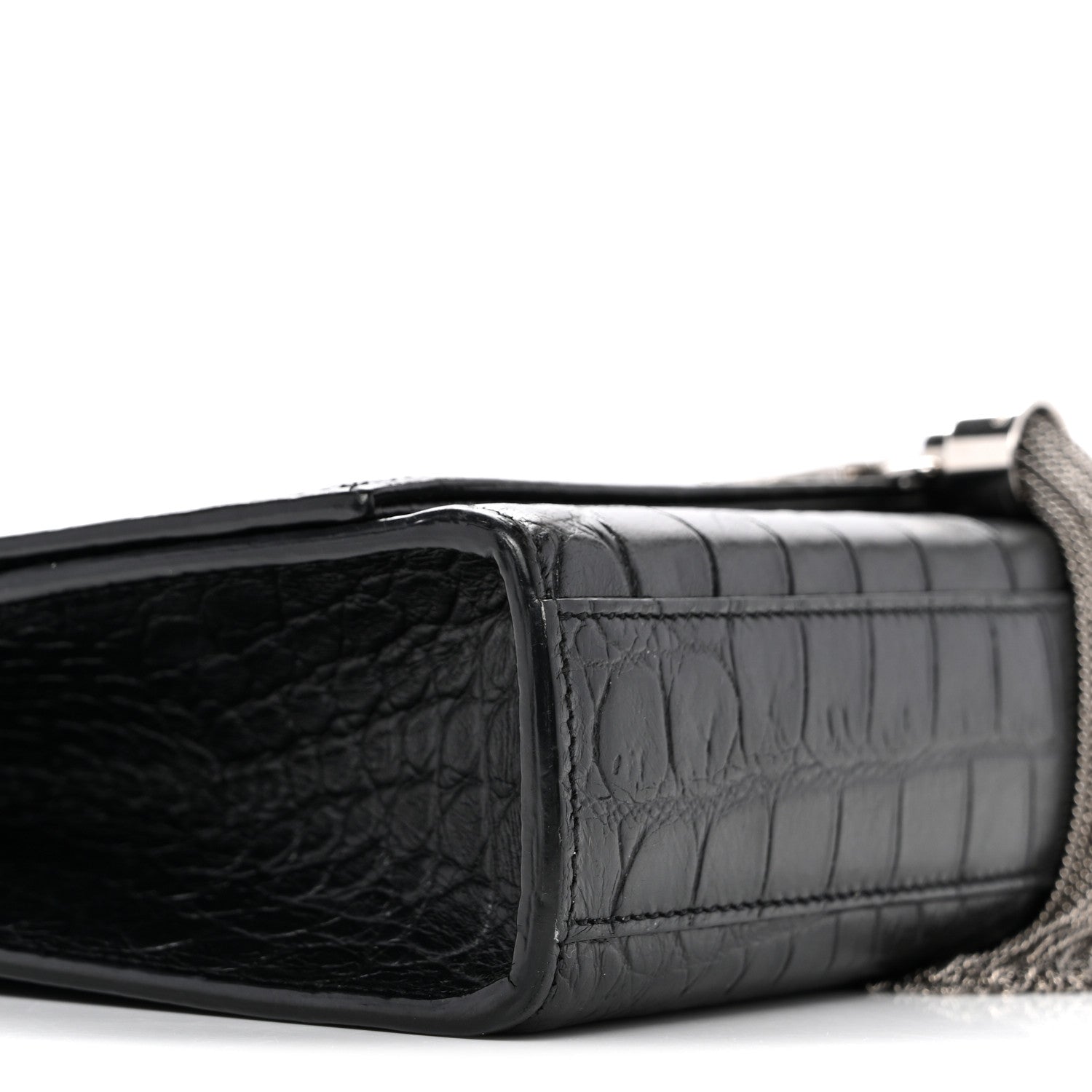 Saint Laurent Calfskin Crocodile Embossed Medium Classic Monogram Kate Tassel Satchel Black 9 of 13