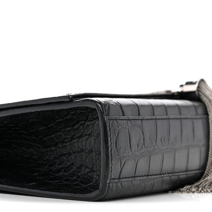 Saint Laurent Calfskin Crocodile Embossed Medium Classic Monogram Kate Tassel Satchel Black 9 of 13