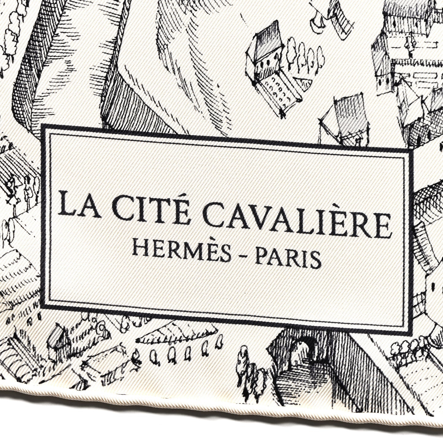 Silk Twill La Cite Cavaliere Scarf 90 Ivorie Anthracite