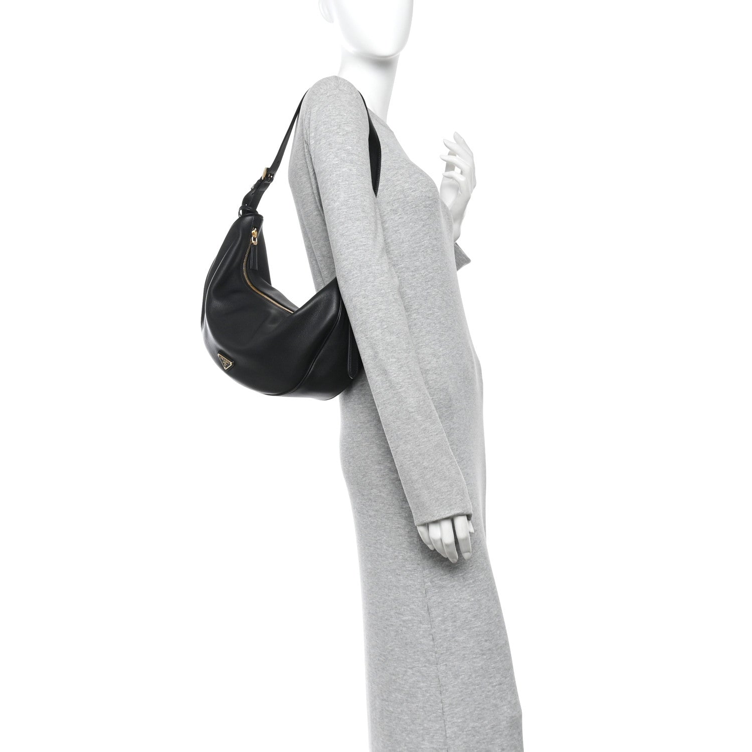 Prada Soft Grain Calfskin Large Demi-Lune Shoulder Bag Black 2 of 9