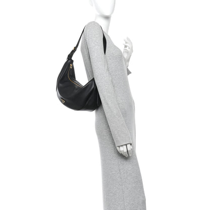 Prada Soft Grain Calfskin Large Demi-Lune Shoulder Bag Black 2 of 9