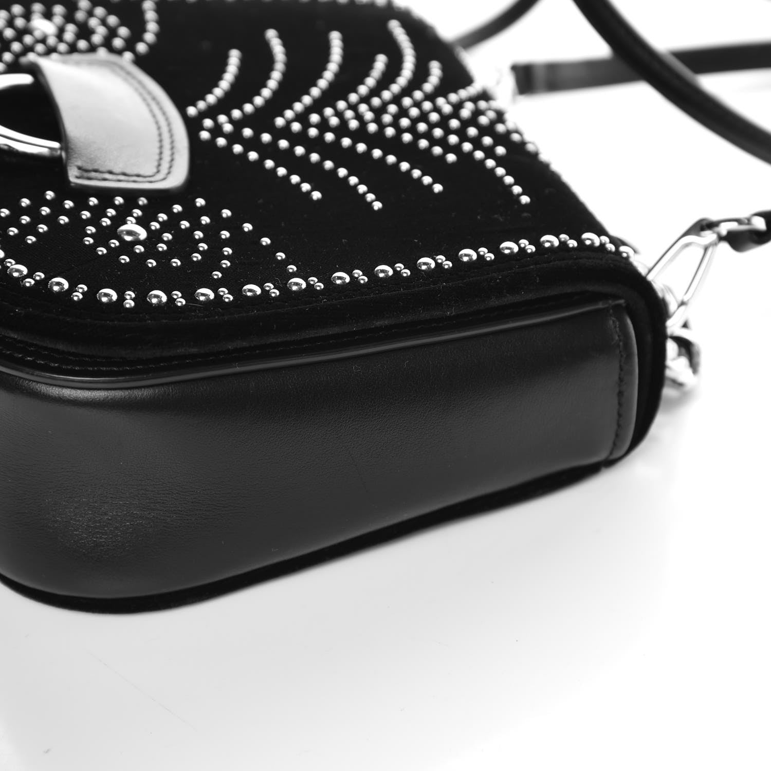Miu Miu Velluto Soft Calf Studded Dahlia Shoulder Bag Black 12 of 15