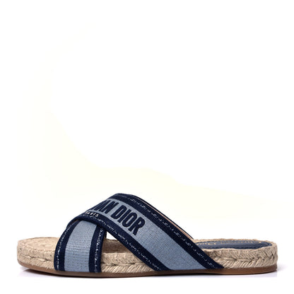 Christian Dior Canvas Embroidered Granville Espadrille Crisscross Flat Slide Sandals 38 Denim 1 of 10