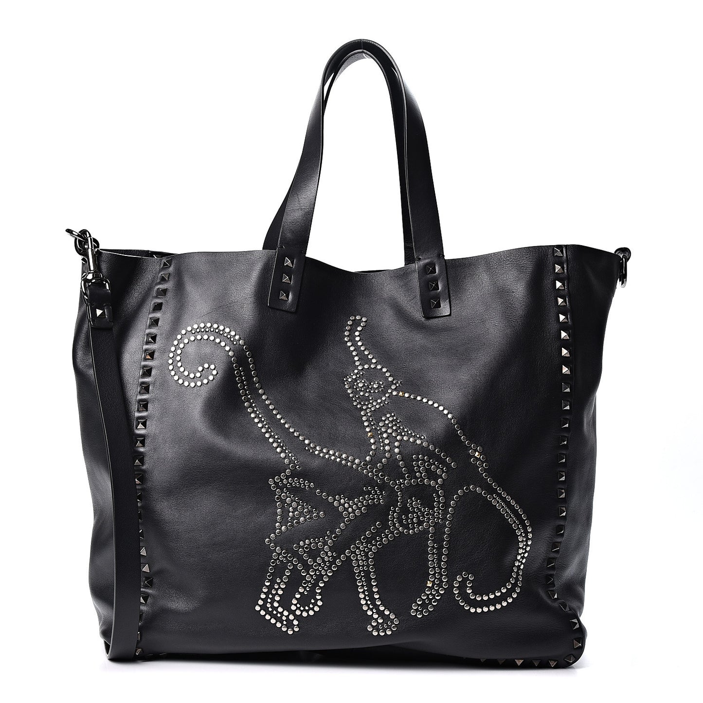 Vitello Monkey Studded Rockstud Tote Black