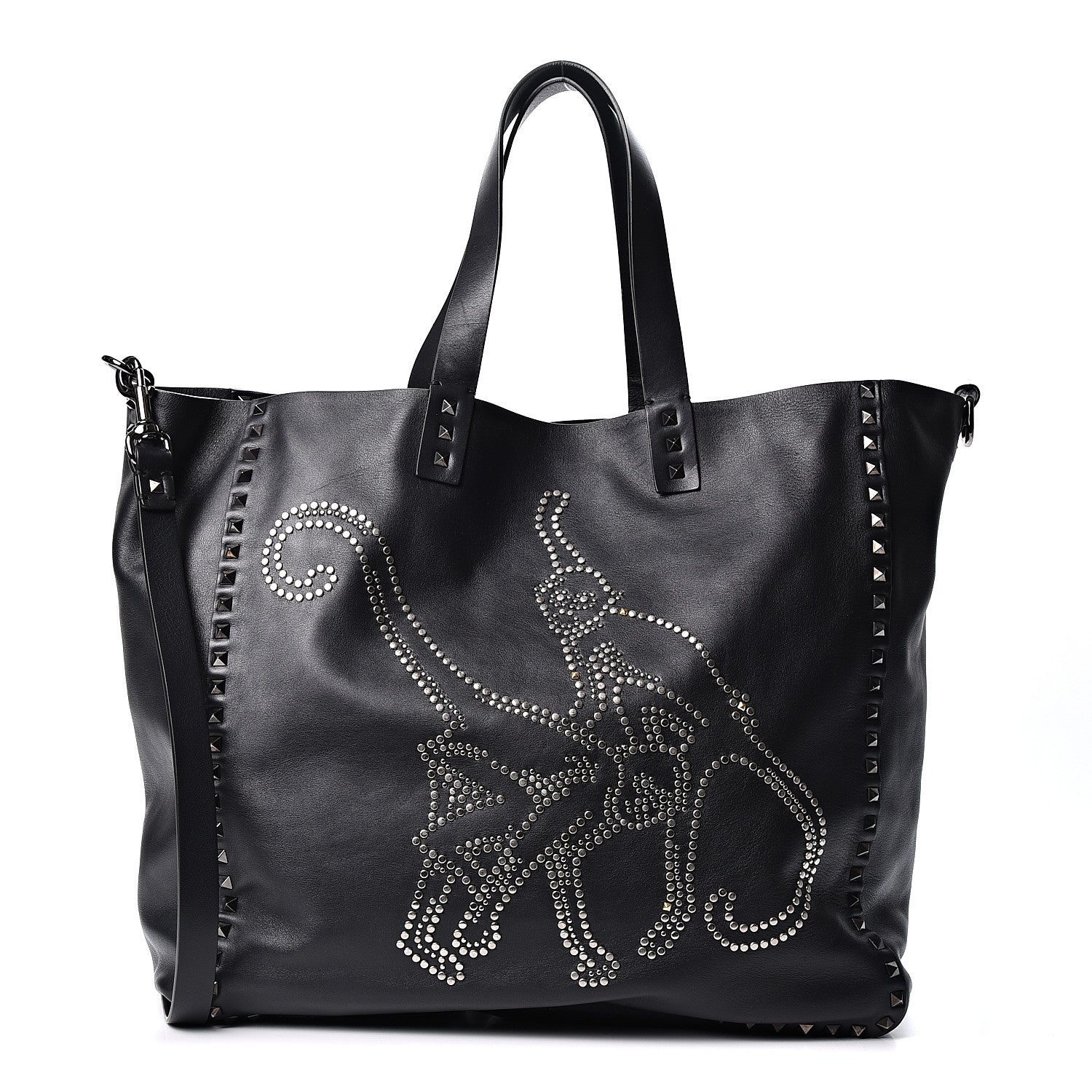 Valentino Garavani Vitello Monkey Studded Rockstud Tote Black 1 of 7