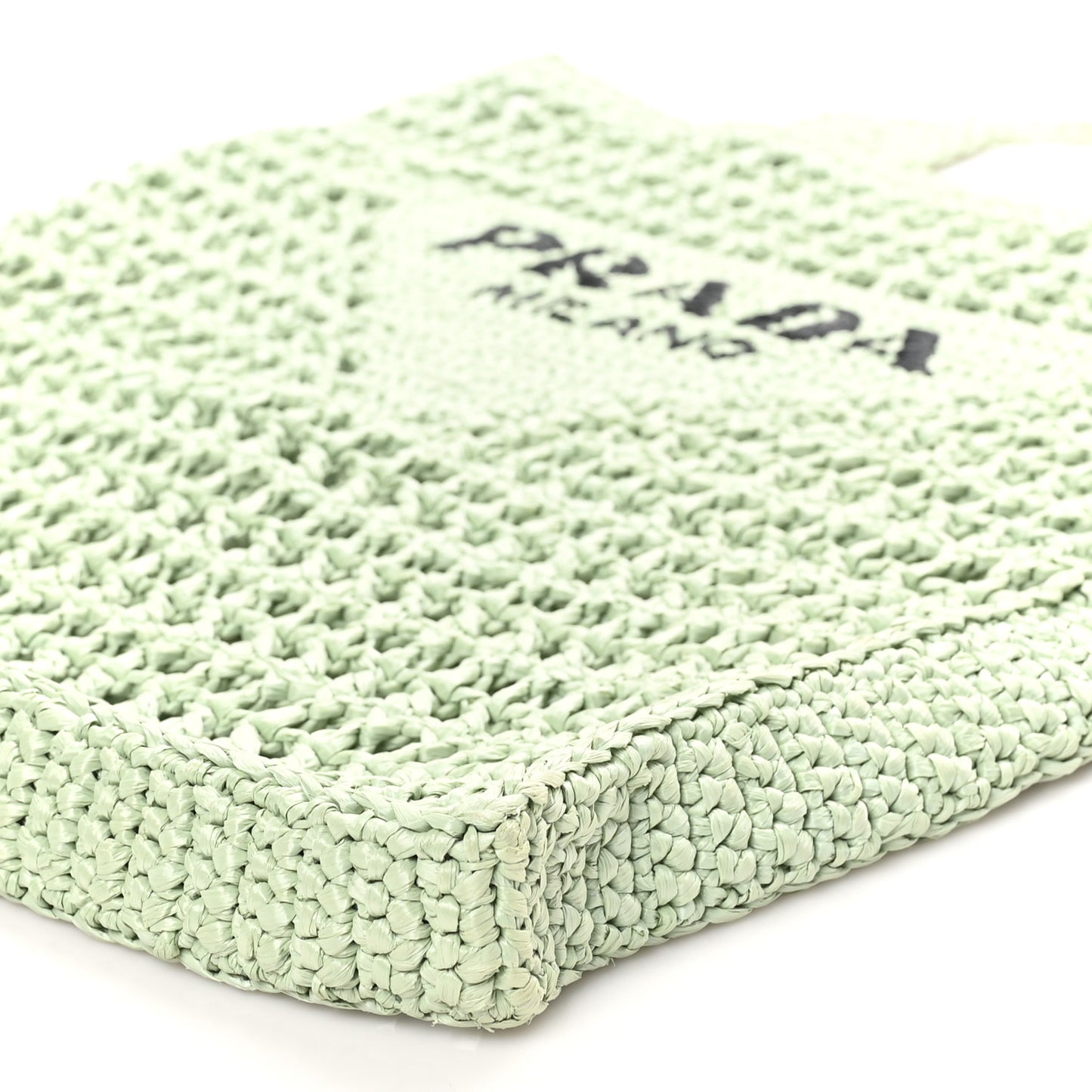 Yarn Raffia Effect Crochet Logo Embroidered Tote Bag Acqua