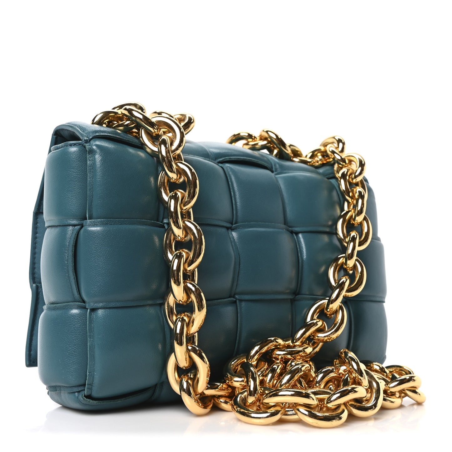 Lambskin Maxi Intreccio Padded Chain Cassette Crossbody Bag Mallard
