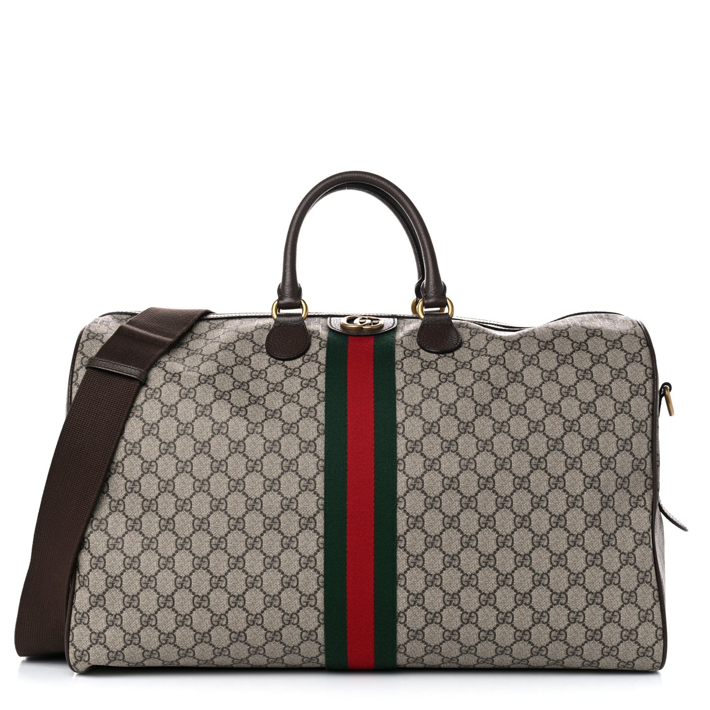 GG Supreme Monogram Textured Dollar Calfskin Web Large Savoy Duffle Bag Beige Ebony New Acero