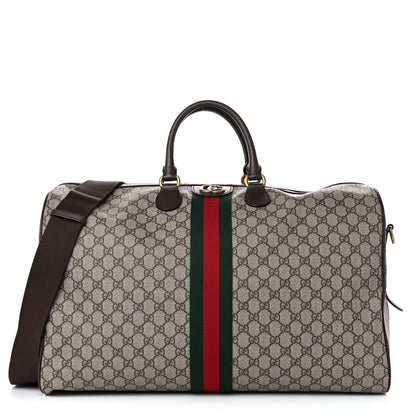 Gucci GG Supreme Monogram Textured Dollar Calfskin Web Large Savoy Duffle Bag Beige Ebony New Acero 1 of 10