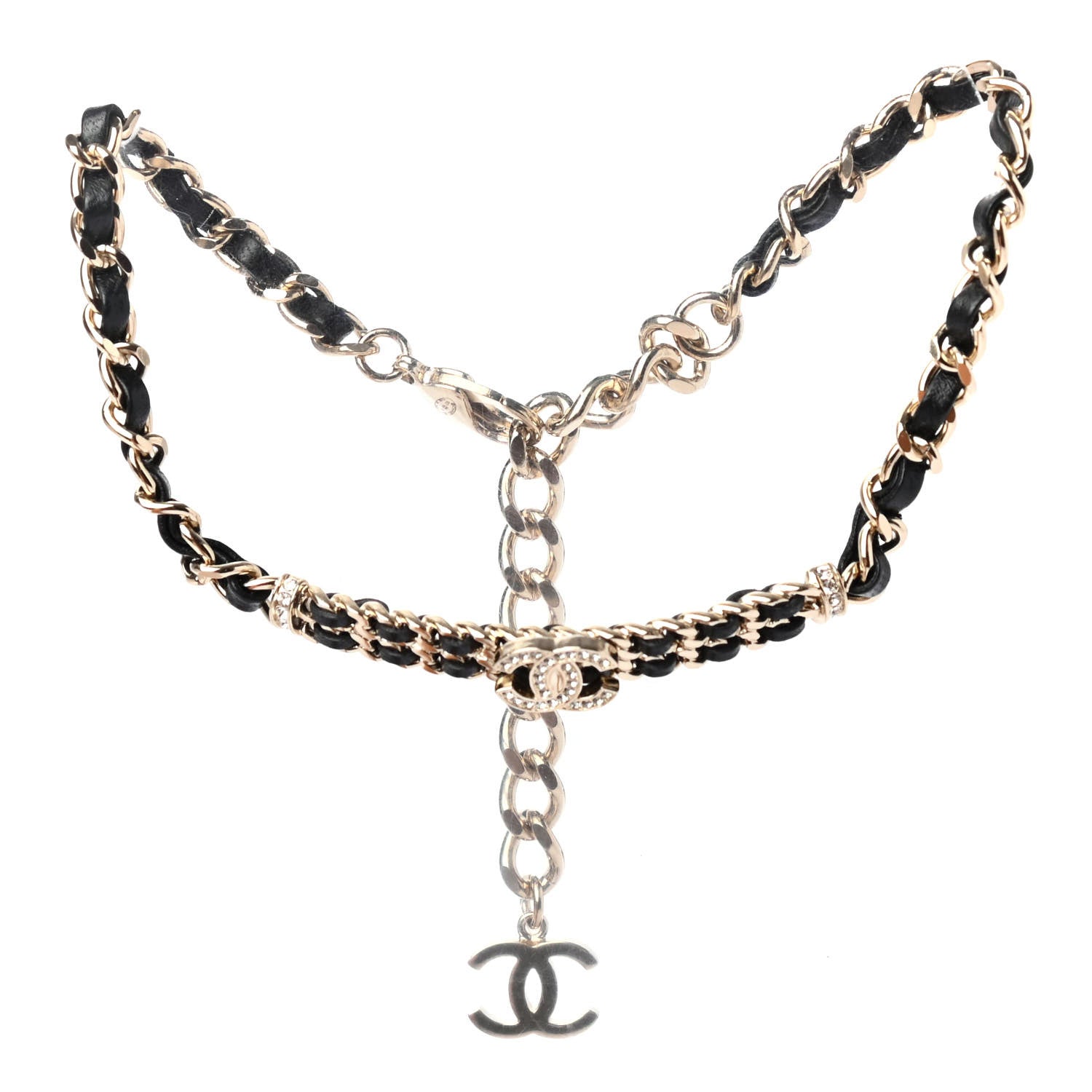Chanel Metal Lambskin Crystal CC Choker Necklace Black Gold 2 of 4