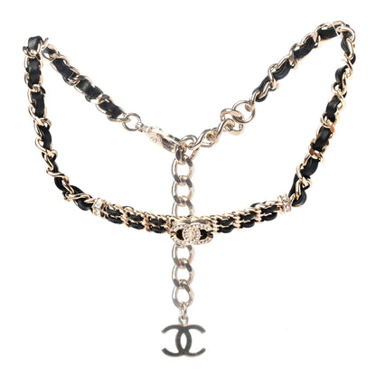 Chanel Metal Lambskin Crystal CC Choker Necklace Black Gold 2 of 4