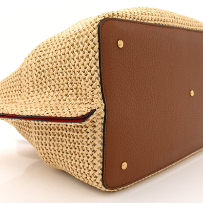 Valentino Garavani Raffia Grained Calfskin Medium Rockstud Vlogo Tote Naturale 9 of 11