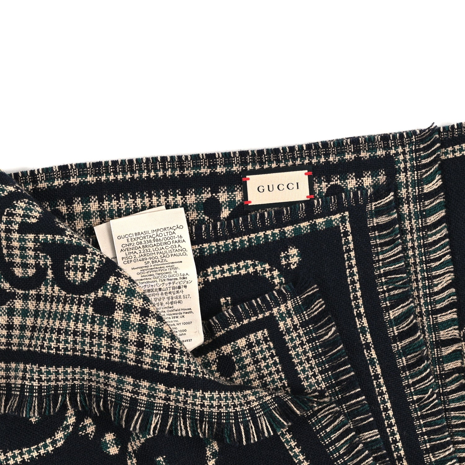 Gucci Wool Check GG Monogram Scarf Black Multicolor 1854801
