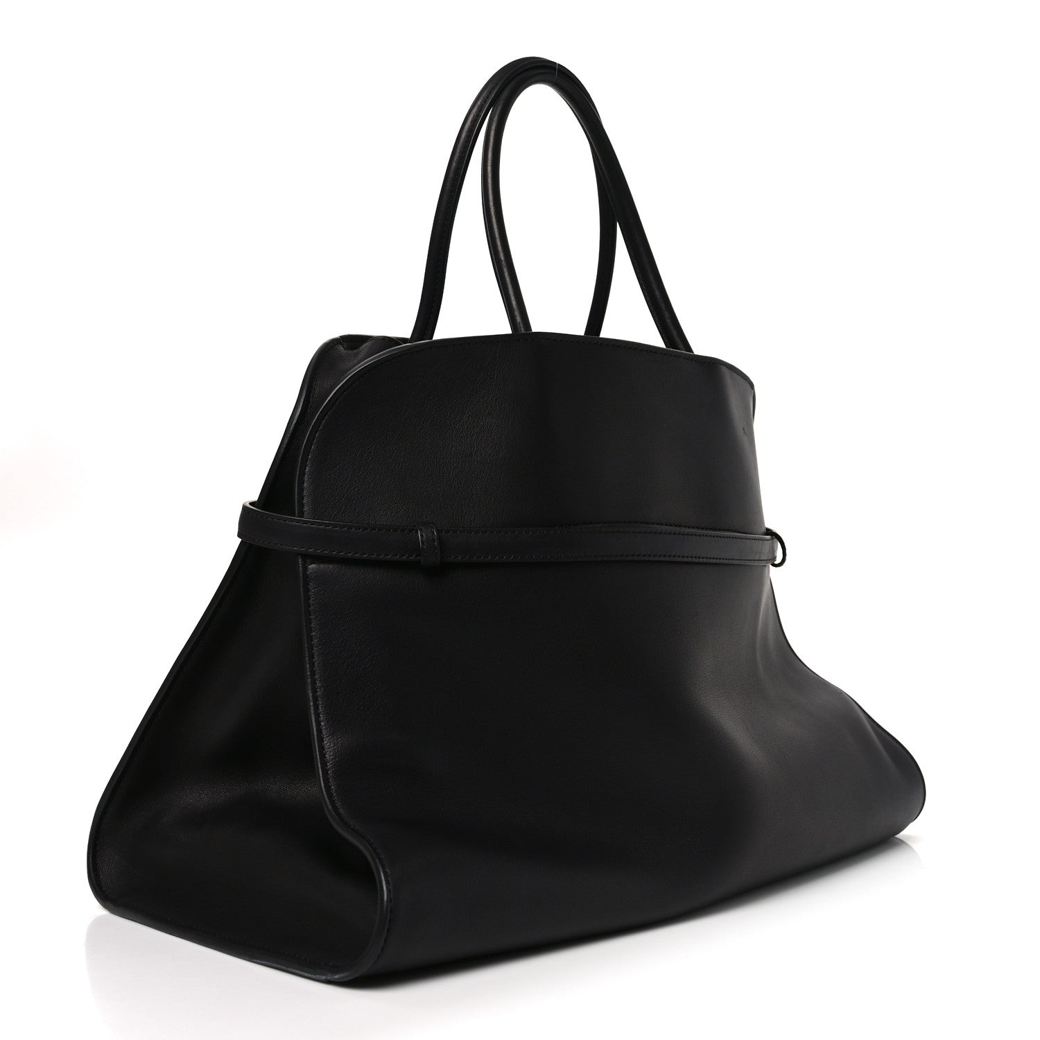 The Row Polished Saddle Calfskin Soft Margaux Belt 15 Black