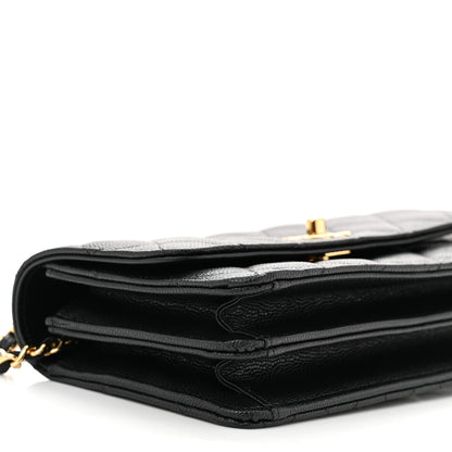 Chanel Shiny Caviar Quilted Flap Charm Wallet On Chain WOC Black 11 of 13