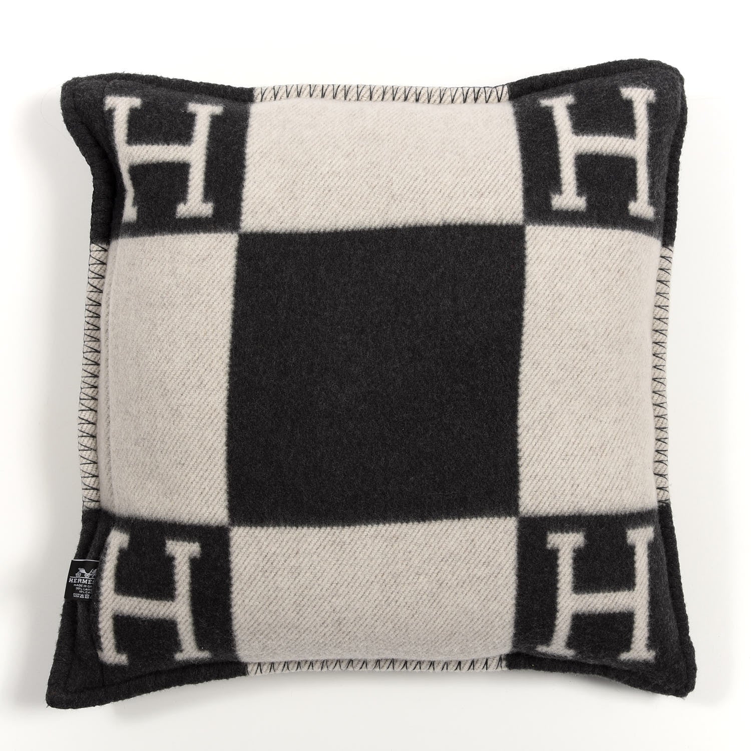 Hermes Wool Cashmere Avalon Pillow PM Ecru Gris Fonce 2 of 4