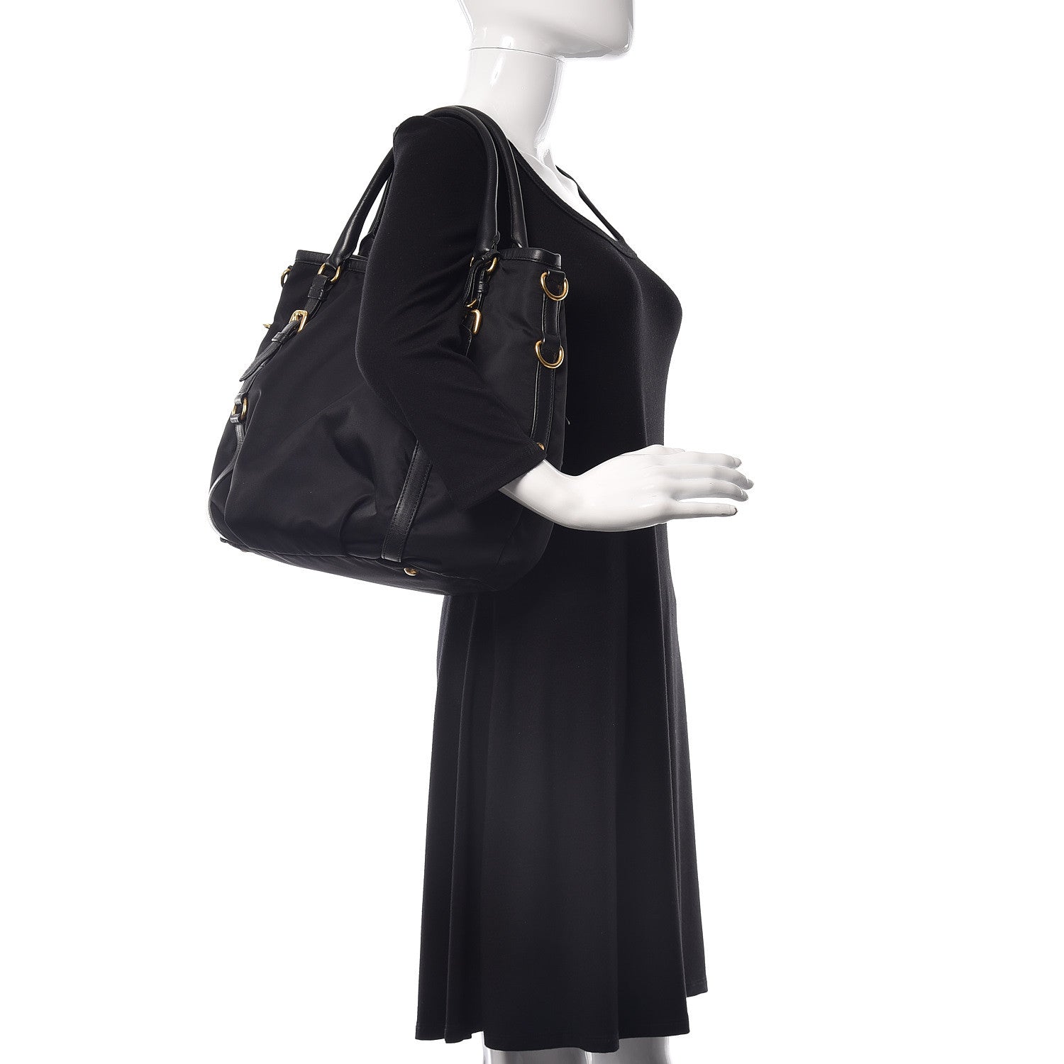 Prada Tessuto Nylon Soft Calf Tote Black 2 of 9