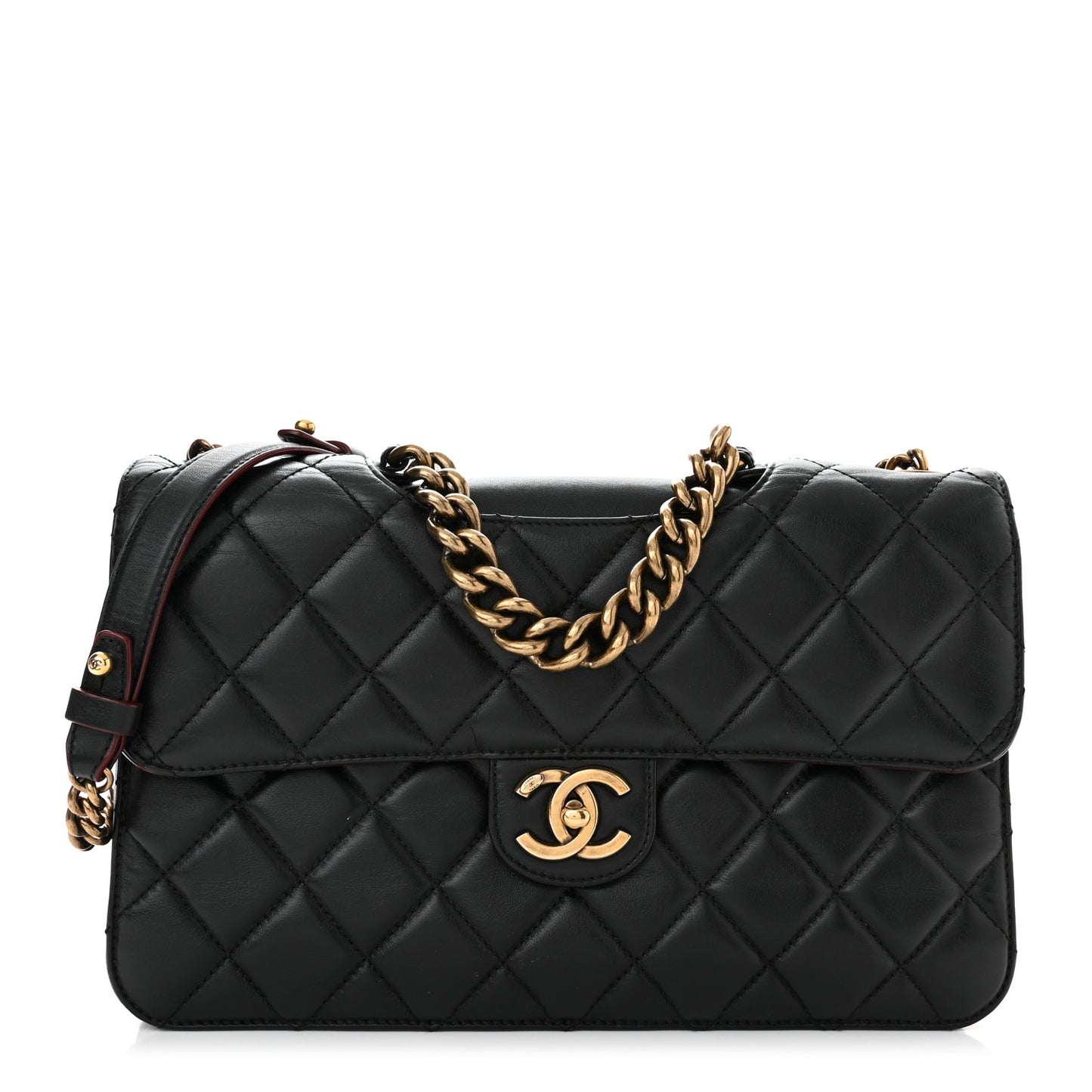Calfskin Quilted Large Perfect Edge Flap Black