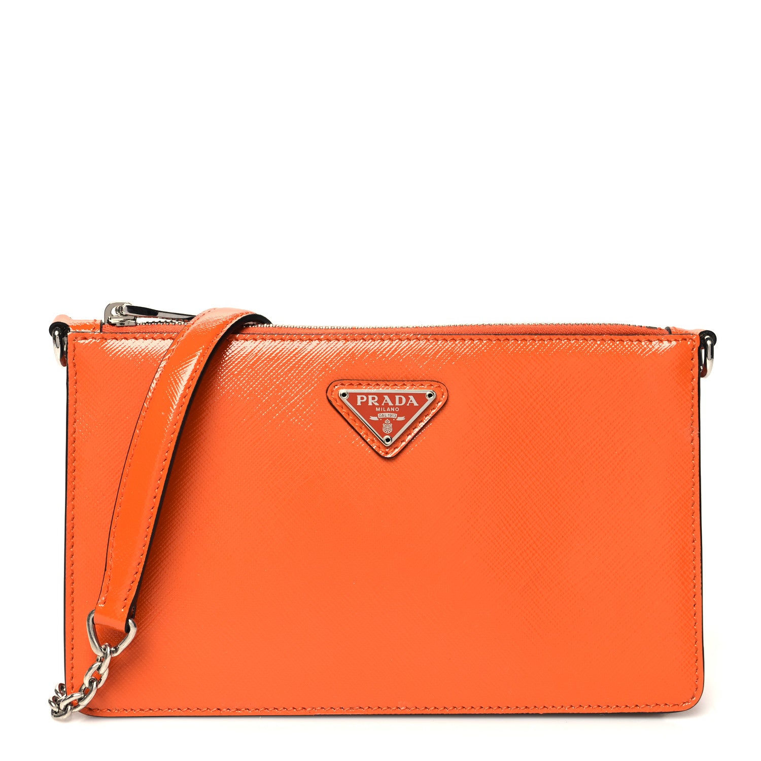Prada Saffiano Vernice Chain Crossbody Bag Papaya 1 of 9