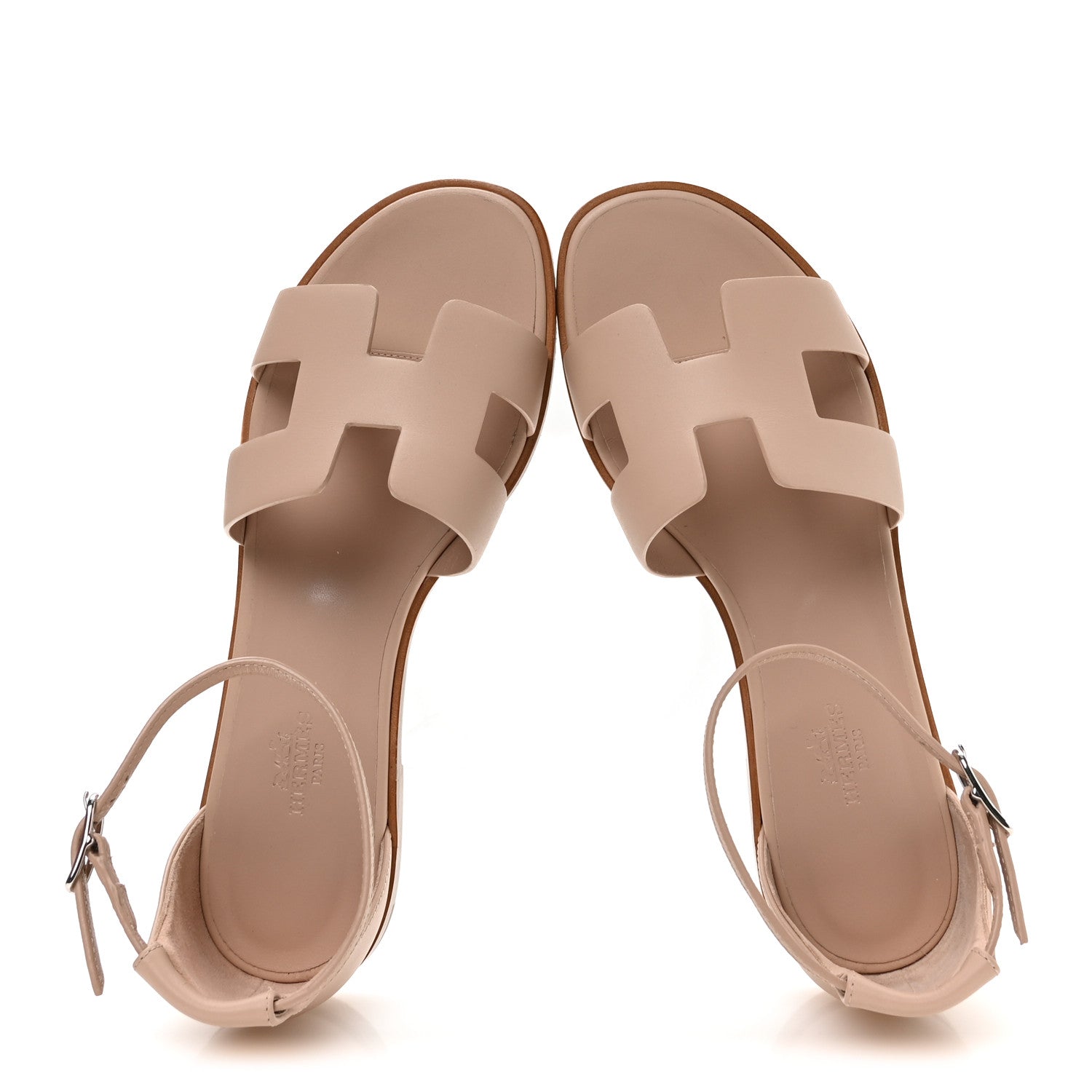 Hermes Calfskin Santorini Sandals 38 Beige Camel 2 of 9