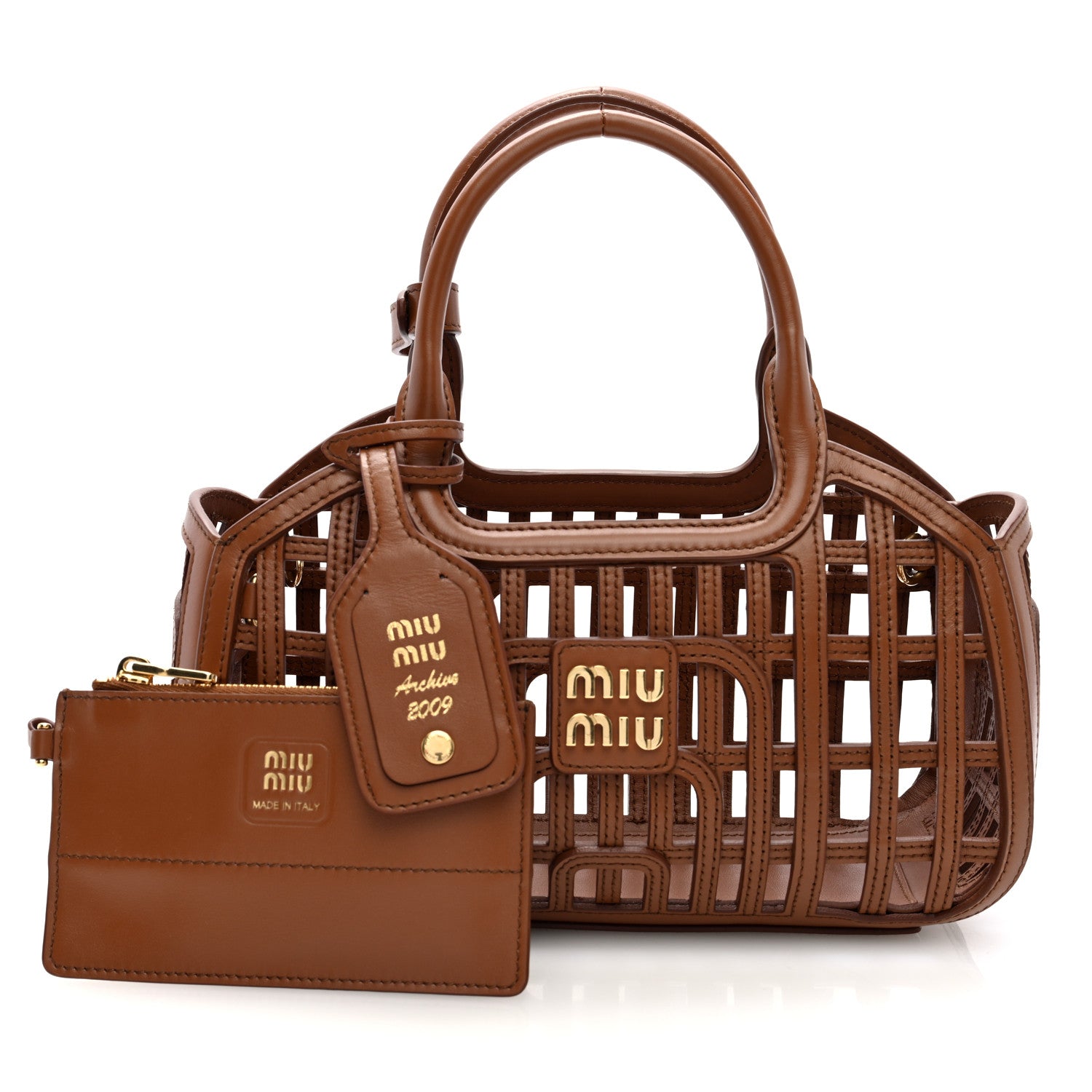 Miu Miu Calfskin Logo Basket Bag Cognac 3 of 10
