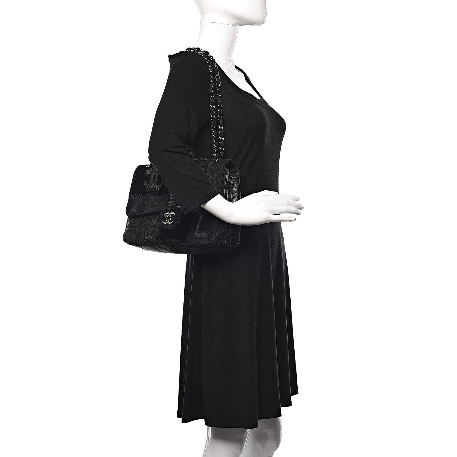 Chanel Tweed Patchwork Jumbo Single Flap Black 2 of 13