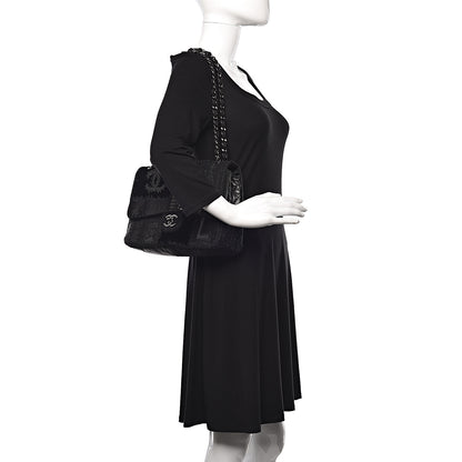 Chanel Tweed Patchwork Jumbo Single Flap Black 2 of 13