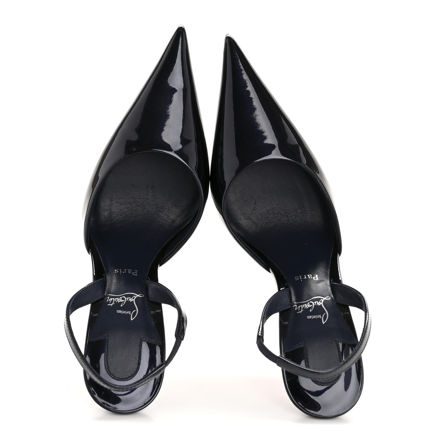 Pearlescent Patent Calfskin Kate Max O Slingback 100 Pumps 36 Navy
