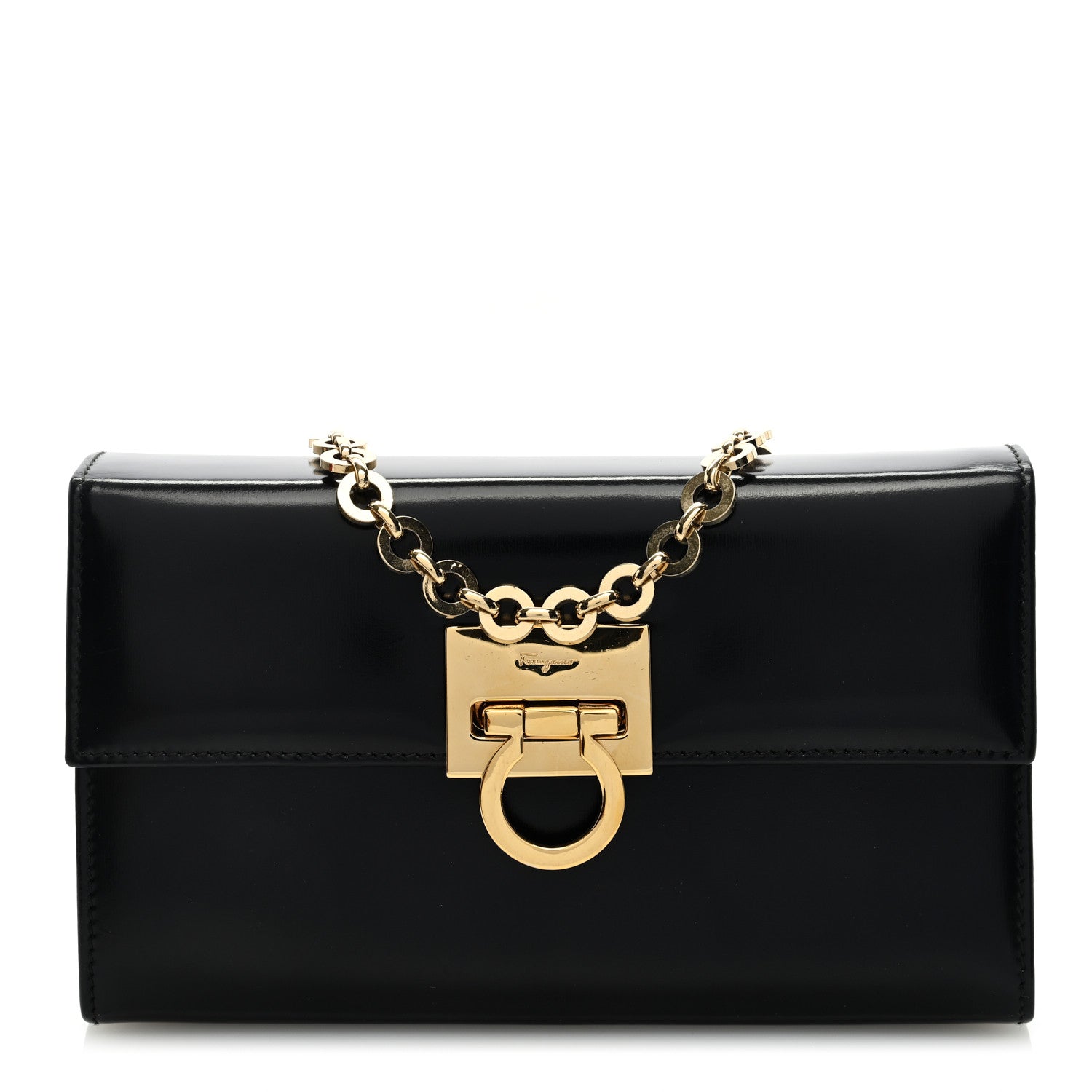 Salvatore Ferragamo Brushed Calfskin Gancini Chain Crossbody Black 1 of 8