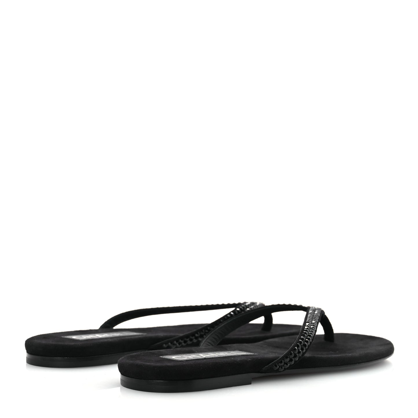 Suede Kidskin Strass CC Thong Sandals 37.5 Black